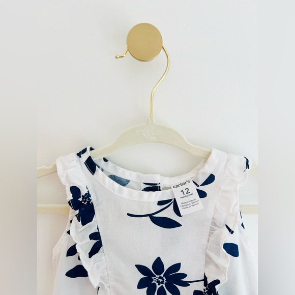 Carter's Aloha Beach White and Blue Floral Kids Blouse Baby Girl 12 Months - Picture 4 of 5